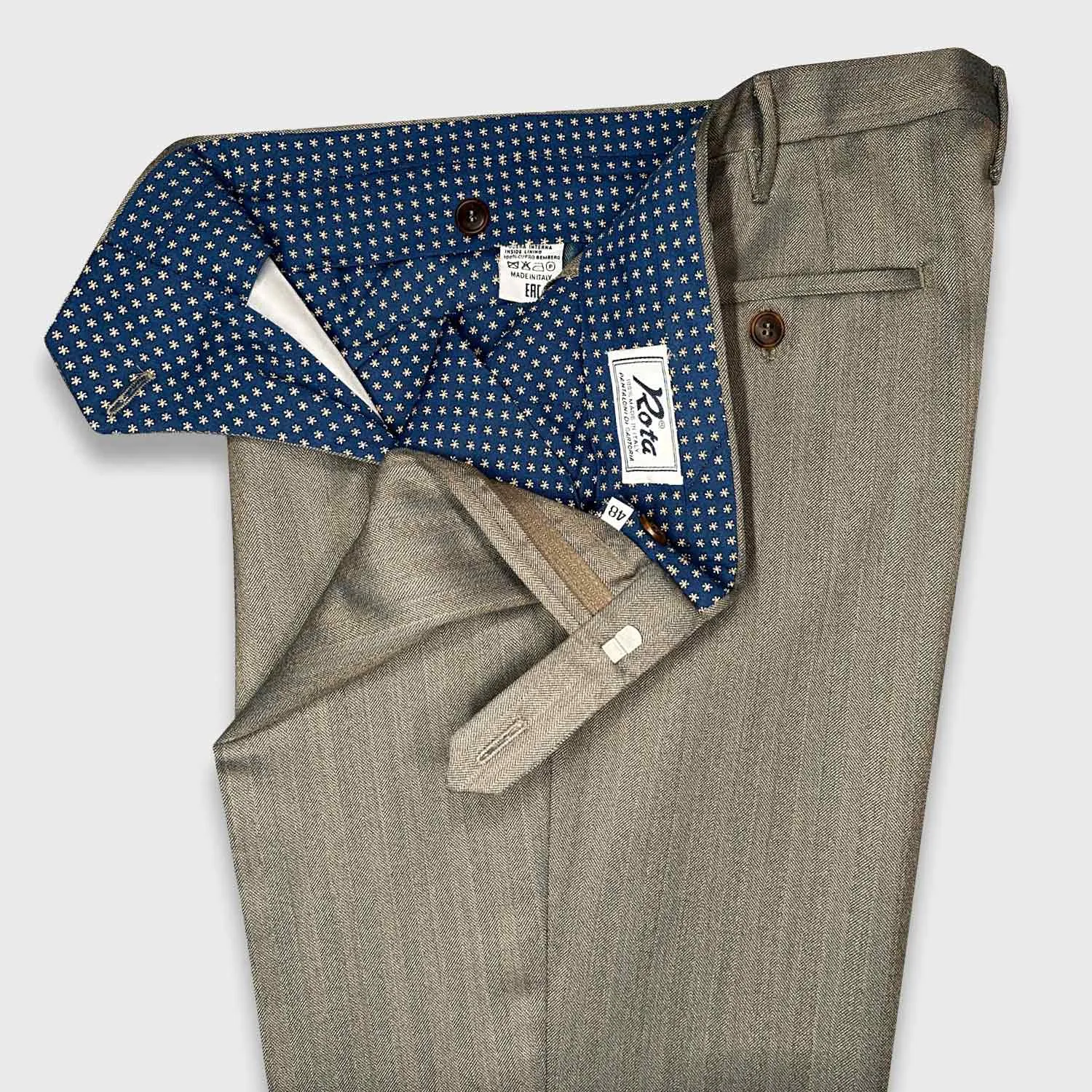 Rota Solaro Wool Trousers Herringbone Sandstone Beige