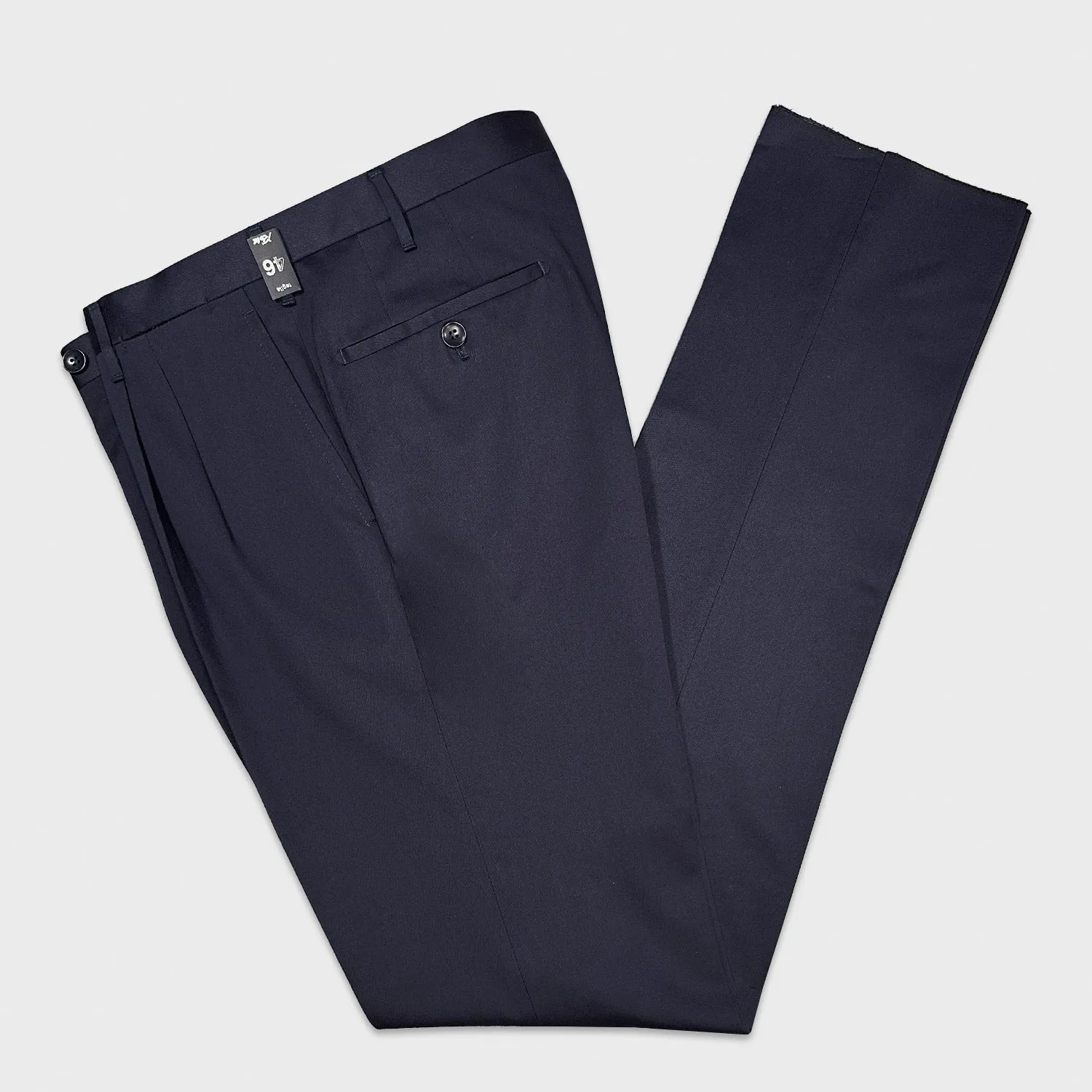 Rota Trousers Double Pleats Cotton Twill Navy Blue