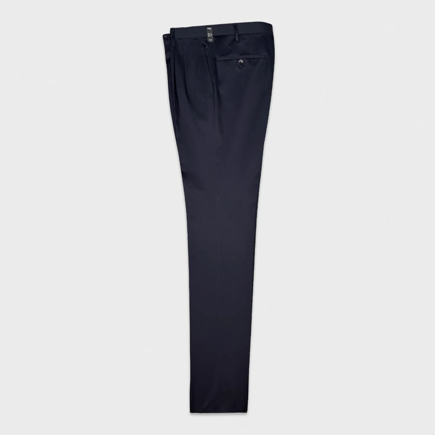 Rota Trousers Double Pleats Cotton Twill Navy Blue