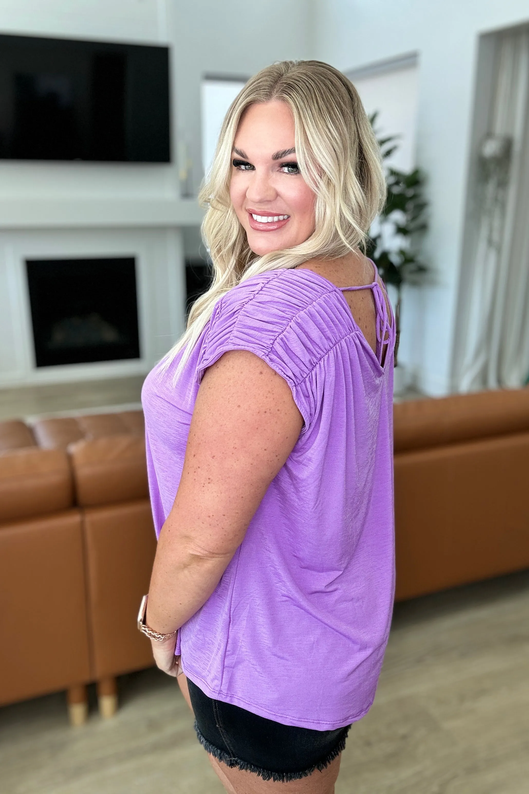 Ruched Cap Sleeve Top in Lavender