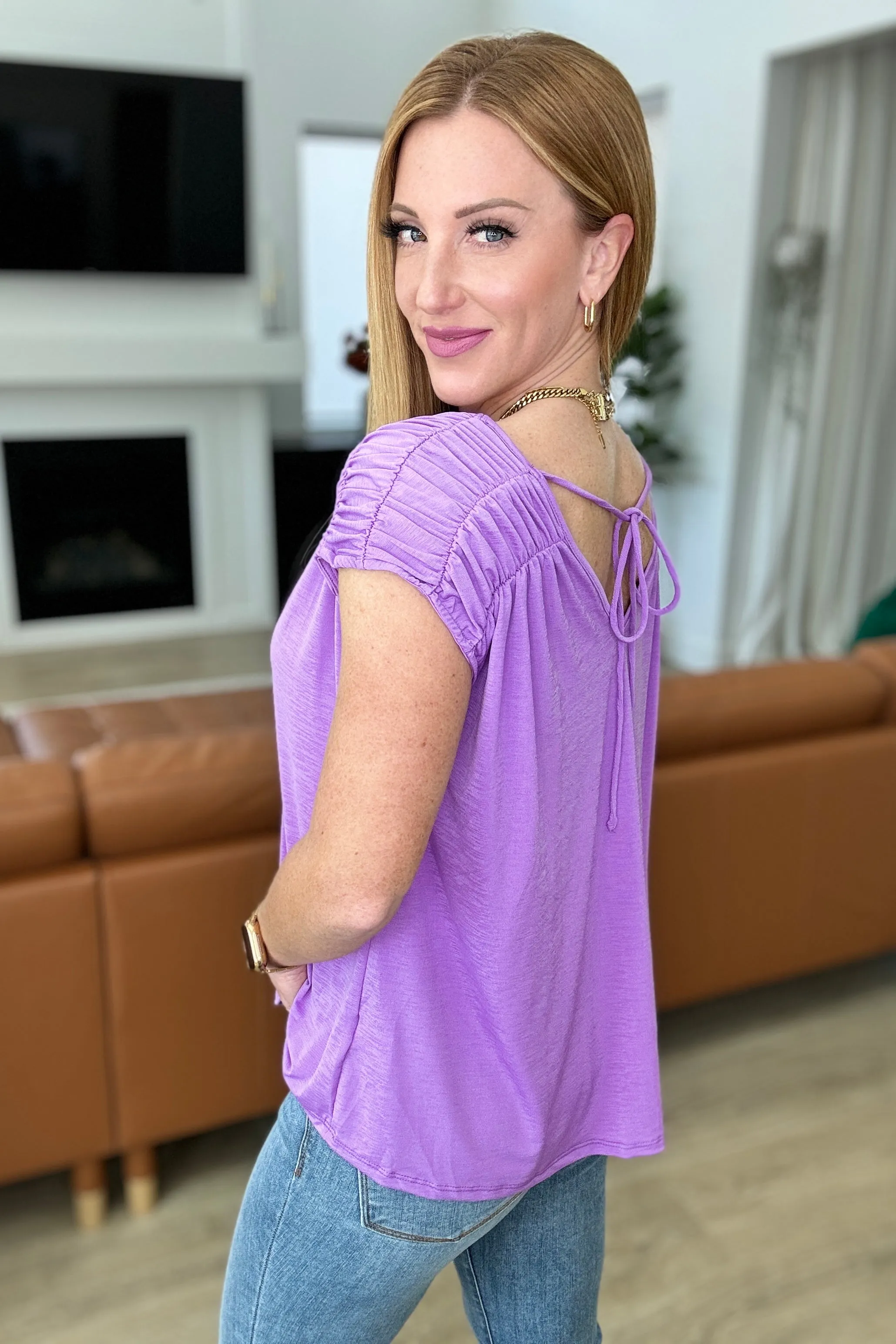 Ruched Cap Sleeve Top in Lavender