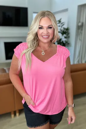 RuchedCap Sleeve Top in Neon Pink