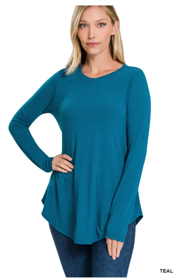 Scoop Me Up Long Sleeve Top in Teal