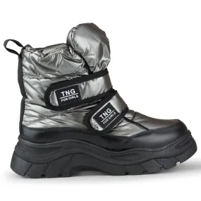 Shiny, warm women's snow boots with Velcro black