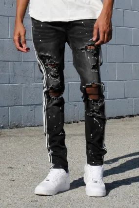 side taped jeans w/ paint splatter