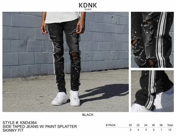 side taped jeans w/ paint splatter