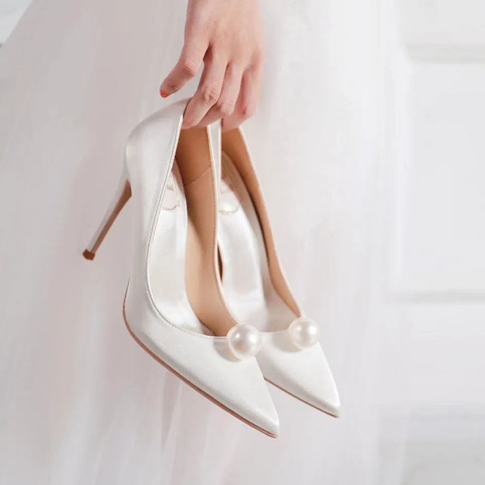 Silk Pearl Wedding Heels Pumps Shoes