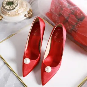 Silk Pearl Wedding Heels Pumps Shoes