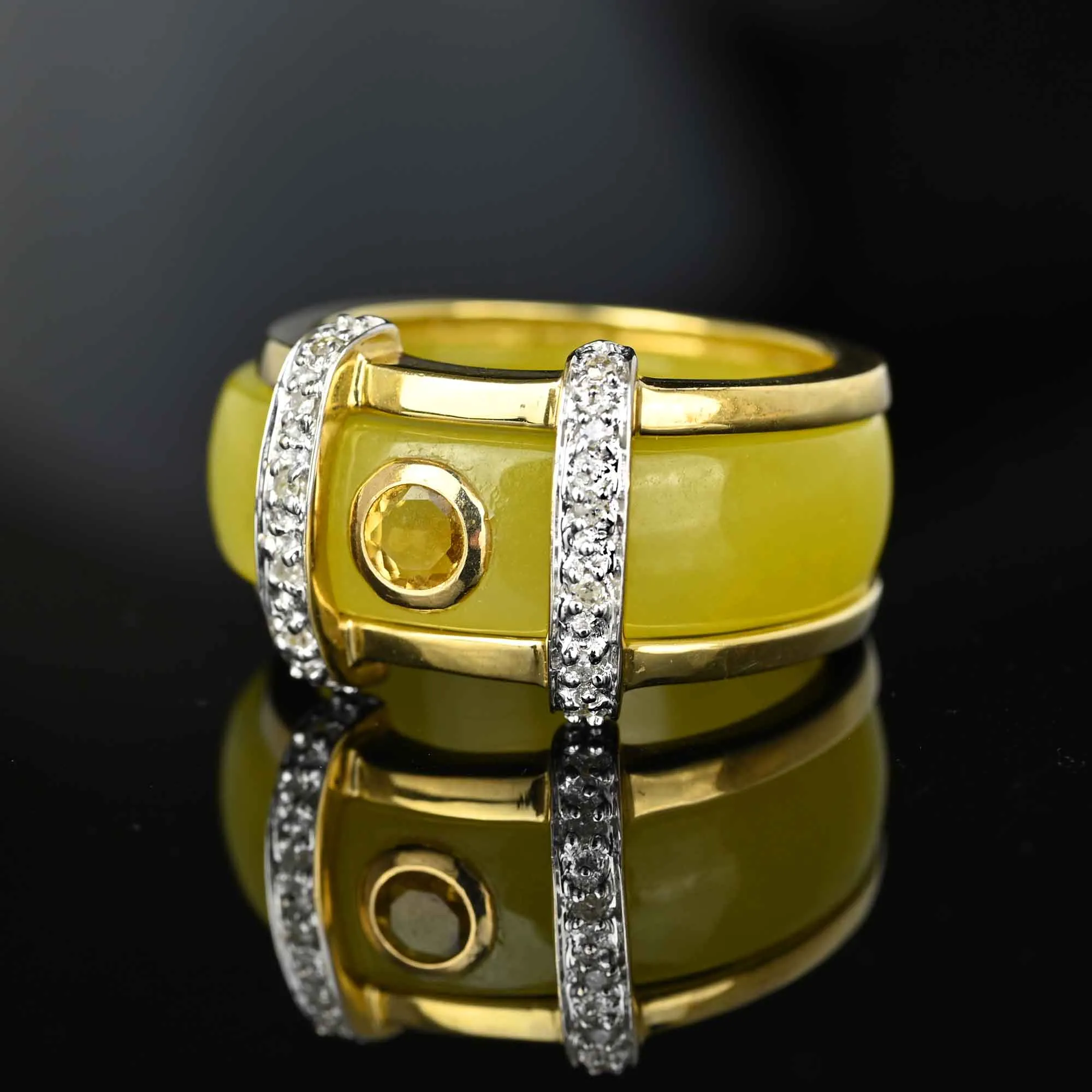 Six Interchangeable 14K Gold Diamond Jade Ring Bands