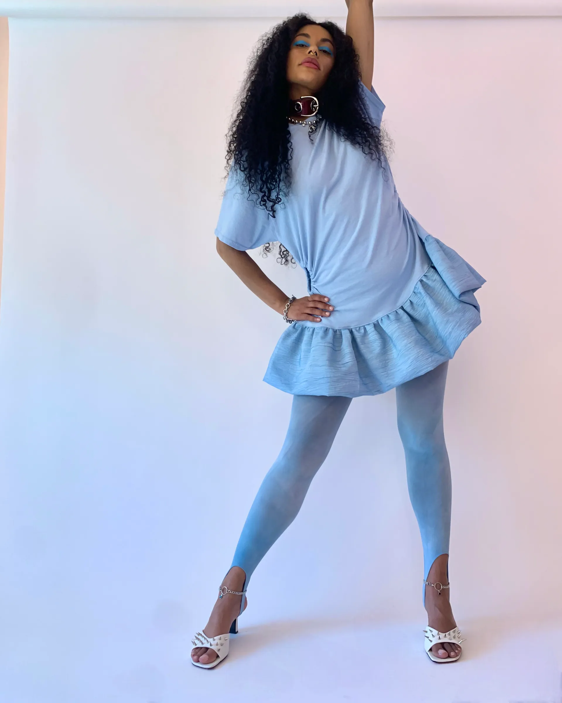 Soft denim blue chalk tights