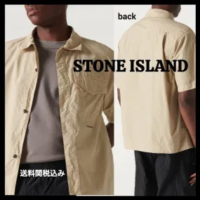 STONE ISLAND  |Button-down Street Style Plain Cotton Short Sleeves Logo