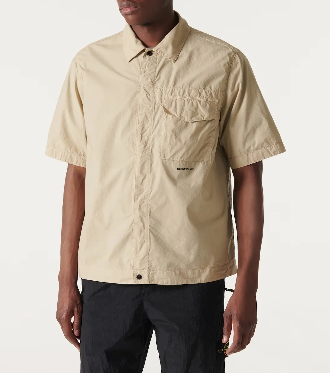 STONE ISLAND  |Button-down Street Style Plain Cotton Short Sleeves Logo