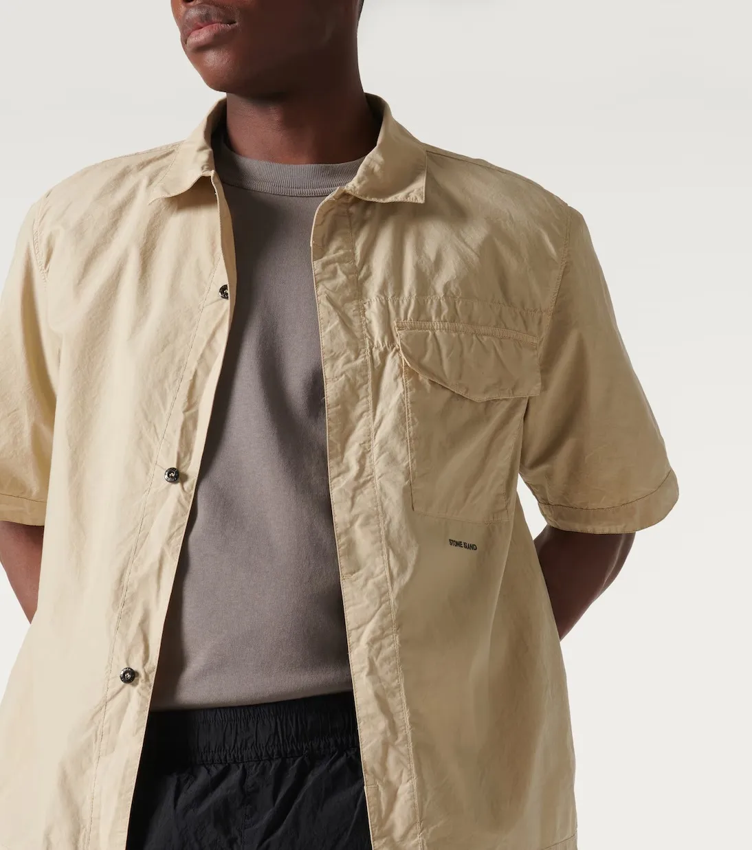 STONE ISLAND  |Button-down Street Style Plain Cotton Short Sleeves Logo