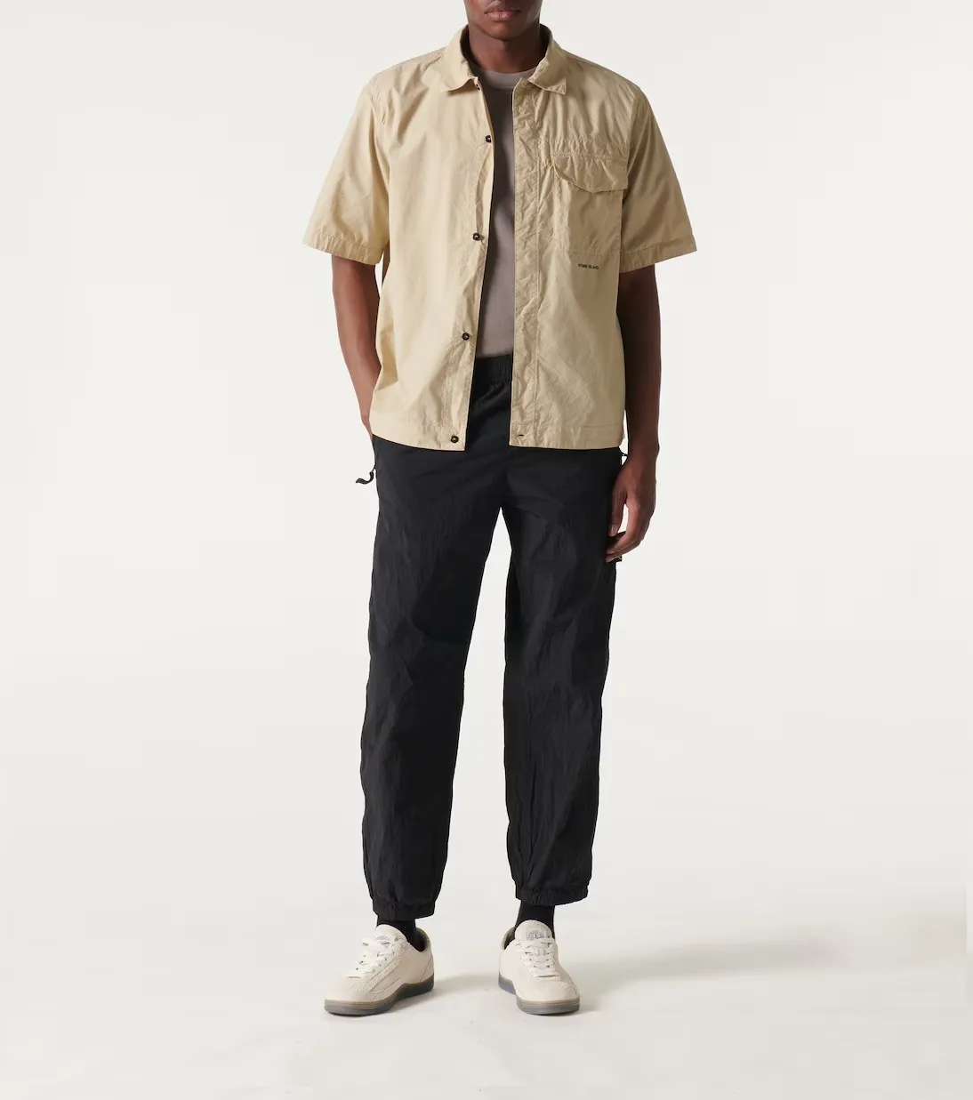 STONE ISLAND  |Button-down Street Style Plain Cotton Short Sleeves Logo