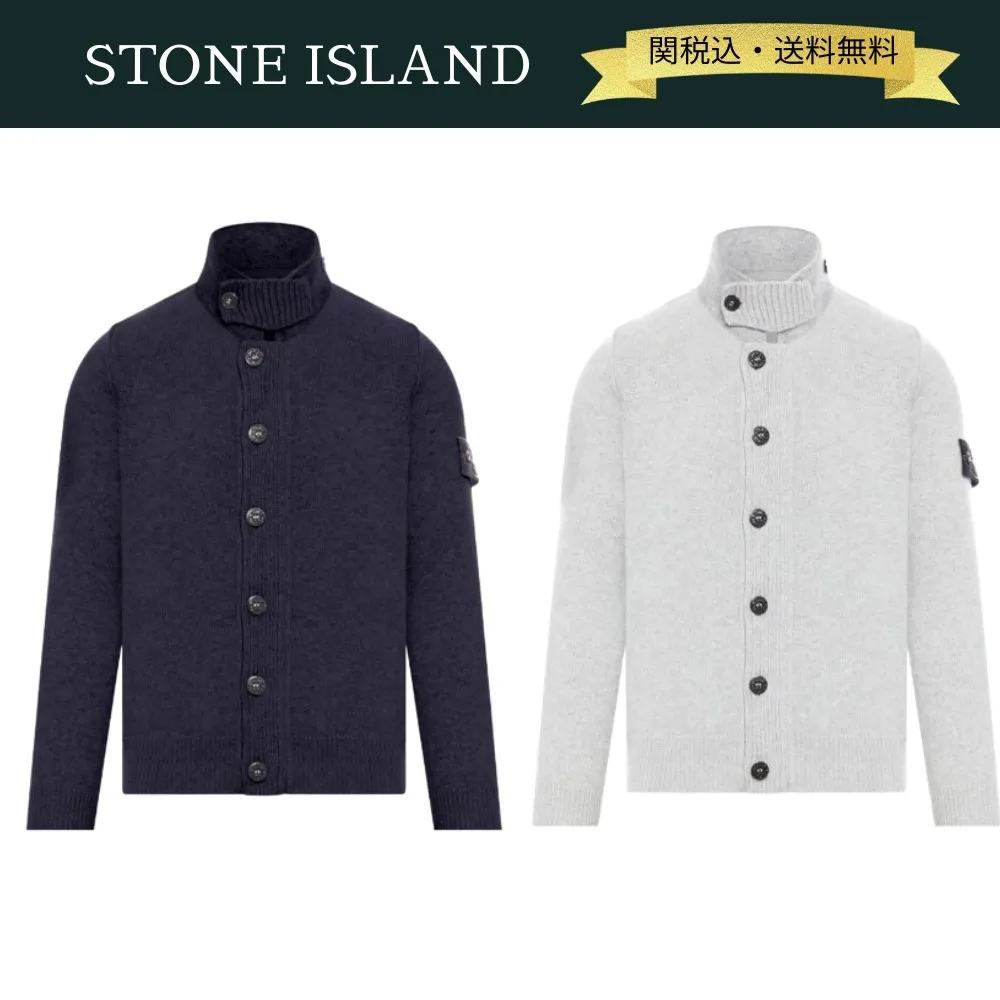 STONE ISLAND  |Button-down Wool Plain Logos on the Sleeves Logo Cardigans