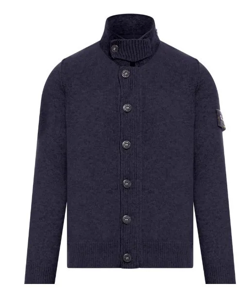 STONE ISLAND  |Button-down Wool Plain Logos on the Sleeves Logo Cardigans