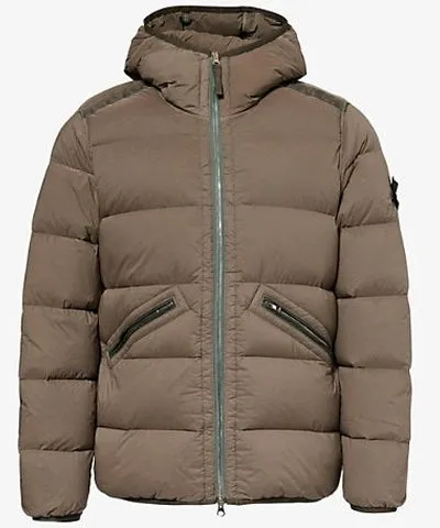 Stone Island Mens Walnut Seamless Tunnel compass-patch shell-down jacket