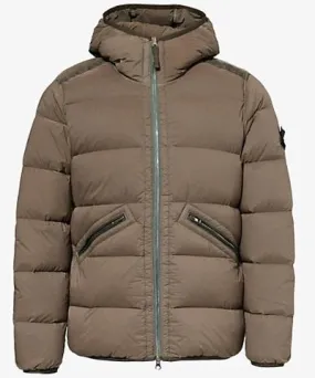 Stone Island Mens Walnut Seamless Tunnel compass-patch shell-down jacket