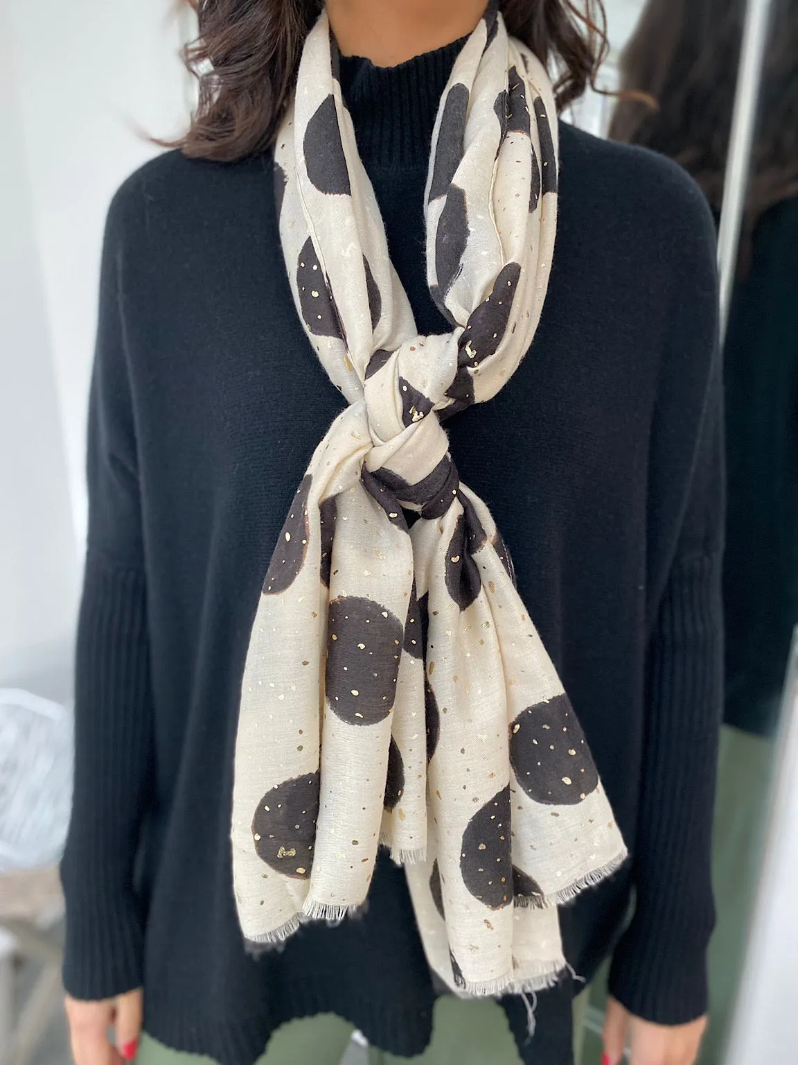 Stone Metallic Accent Polka Dot Scarf