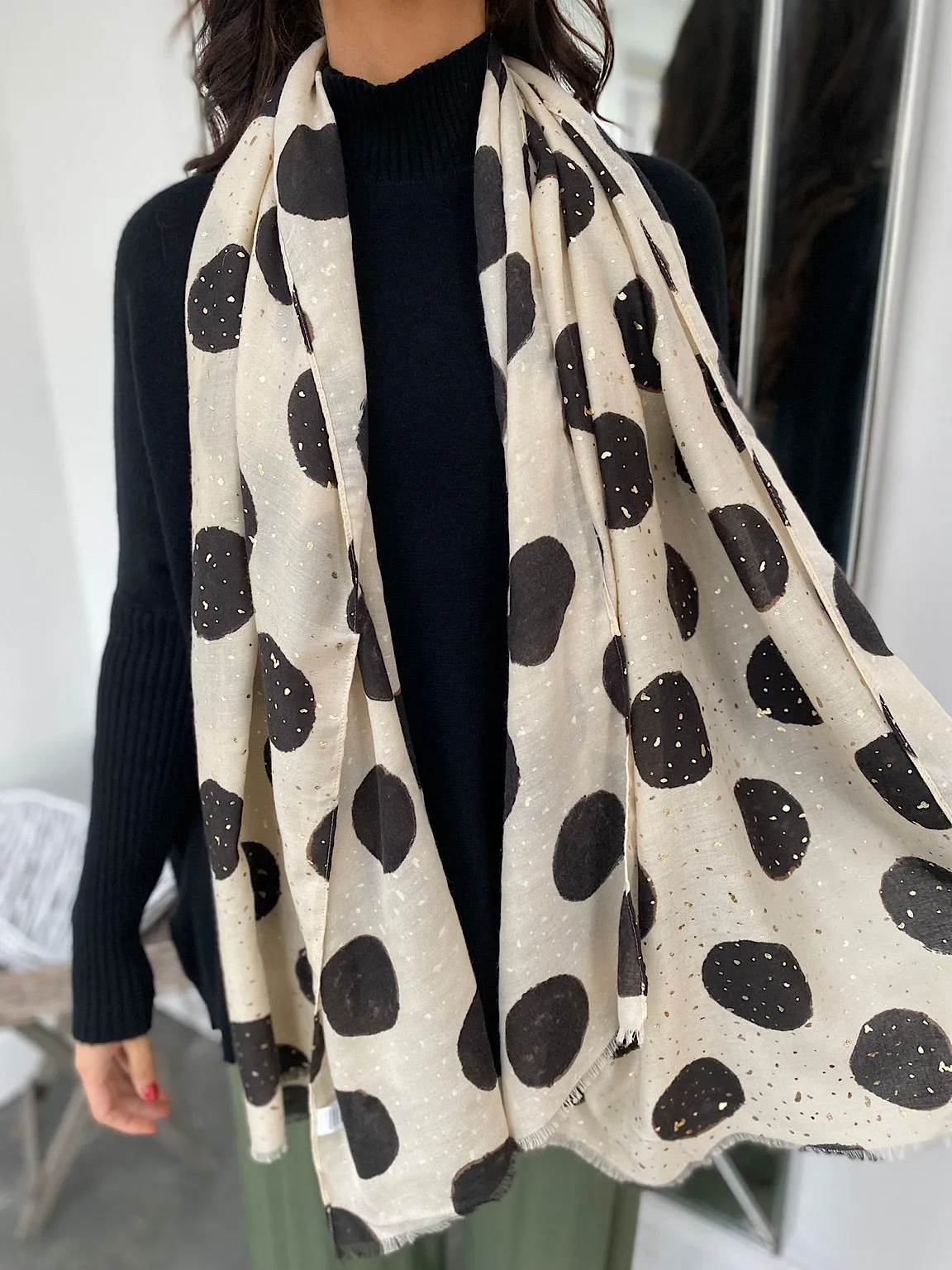 Stone Metallic Accent Polka Dot Scarf