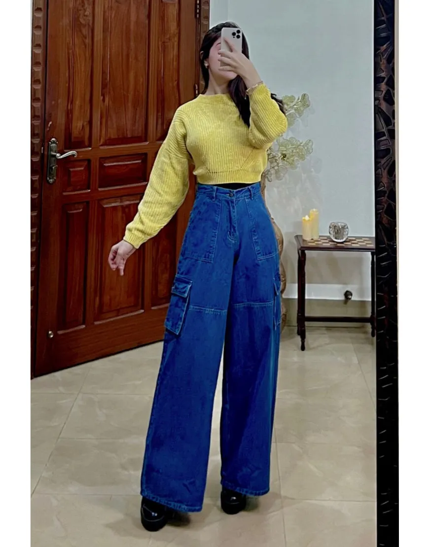 Super Wide Leg Cargo Flap Stone Blue