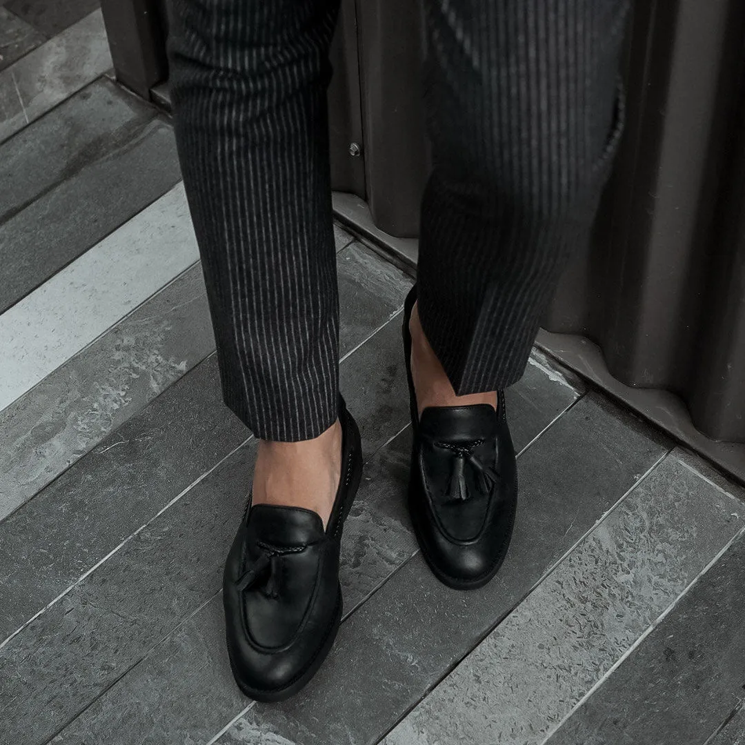 Tassel Loafer - Black Leather (Crepe Sole)