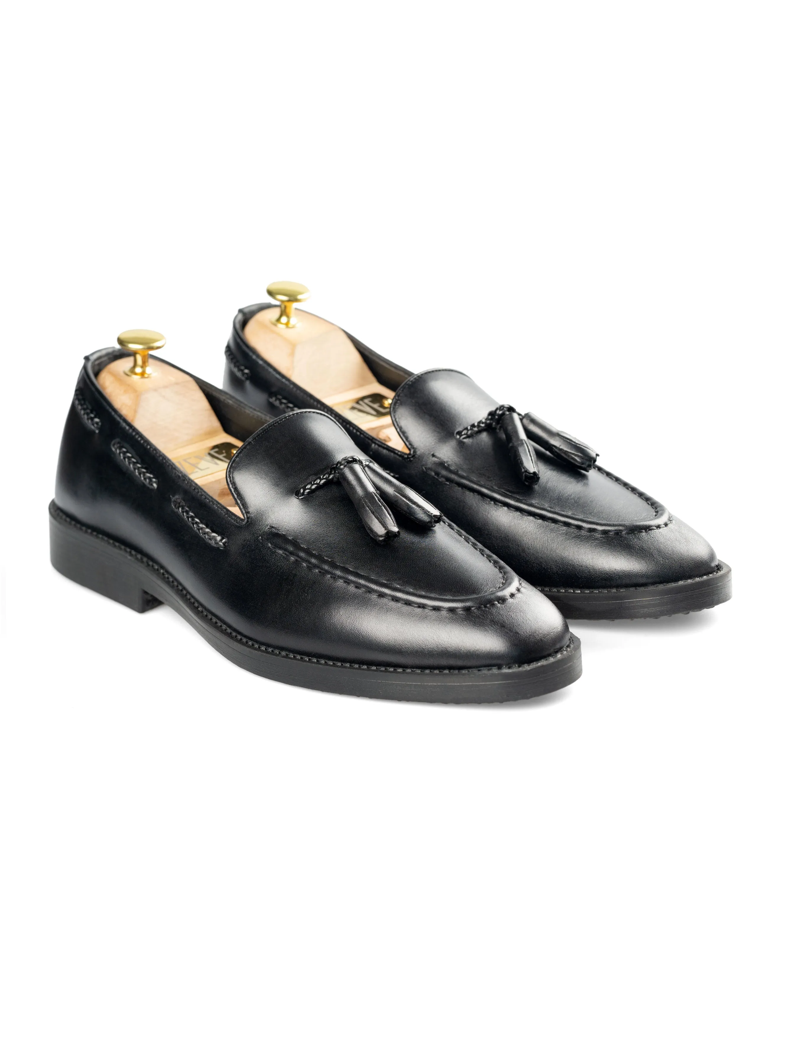 Tassel Loafer - Black Leather (Crepe Sole)