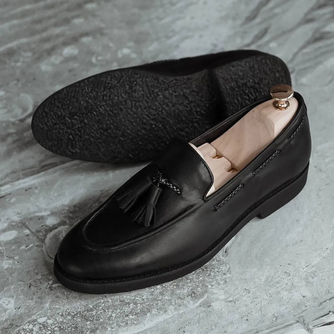 Tassel Loafer - Black Leather (Crepe Sole)