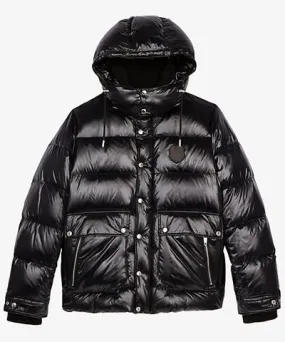 The Kooples Mens Black Detachable-hood padded shell-down jacket