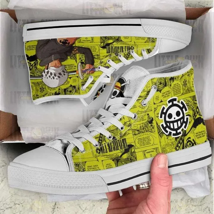 Trafalgar D Water Law High Top Shoes One Piece Anime Canvas Converse Snakers