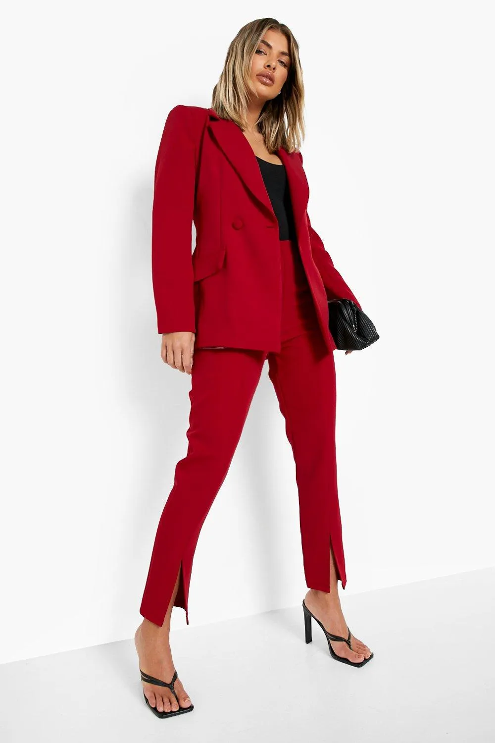 Trousers | Split Front Slim Fit Tailored Trousers | boohoo