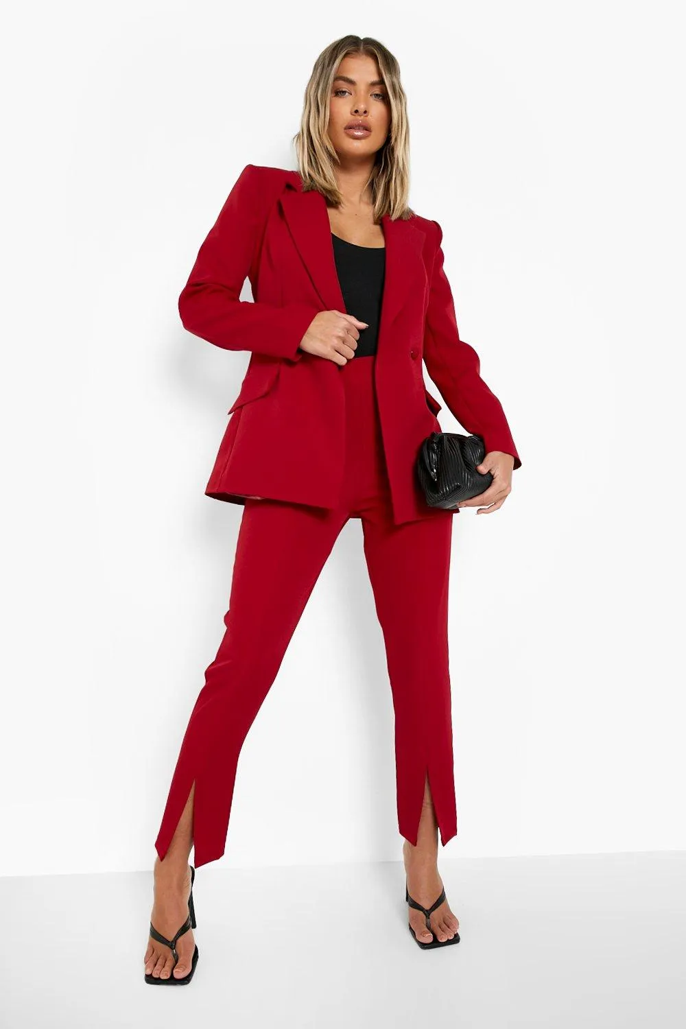 Trousers | Split Front Slim Fit Tailored Trousers | boohoo