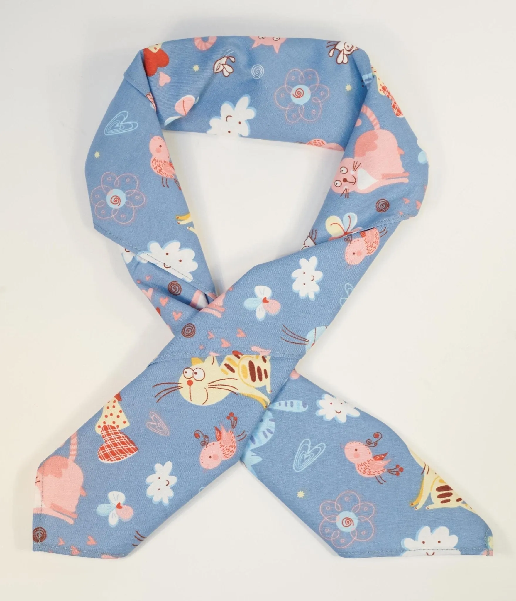 Unique Vintage Light Blue Cat Print Hair Scarf