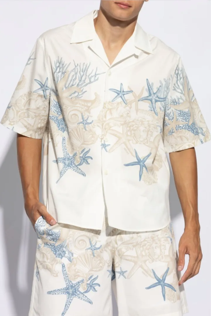 VERSACE  |Button-down Tropical Patterns Unisex Street Style Tie-dye