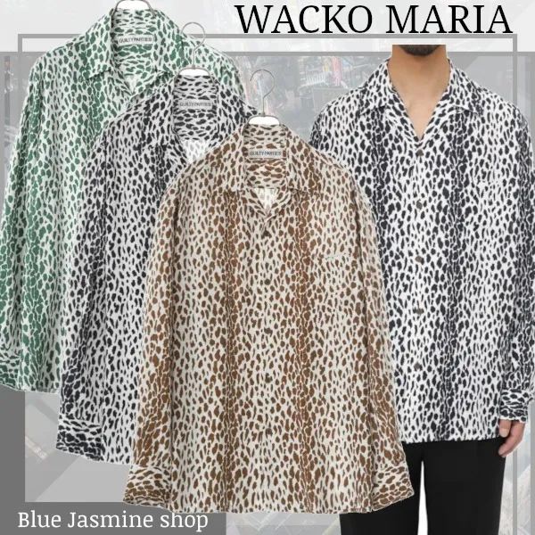 WACKO MARIA  |Button-down Leopard Patterns Street Style Long Sleeves Logo