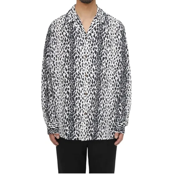 WACKO MARIA  |Button-down Leopard Patterns Street Style Long Sleeves Logo