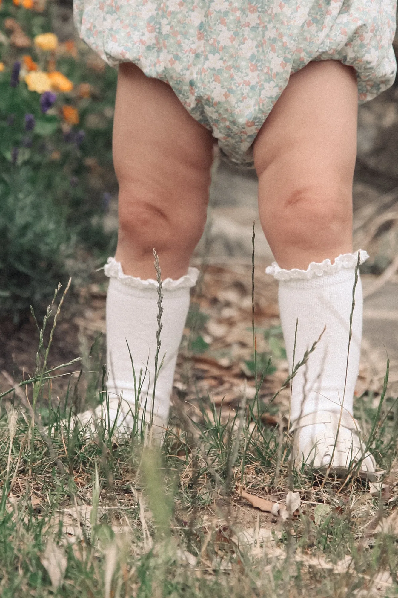 White Lace Trim Knee High Socks