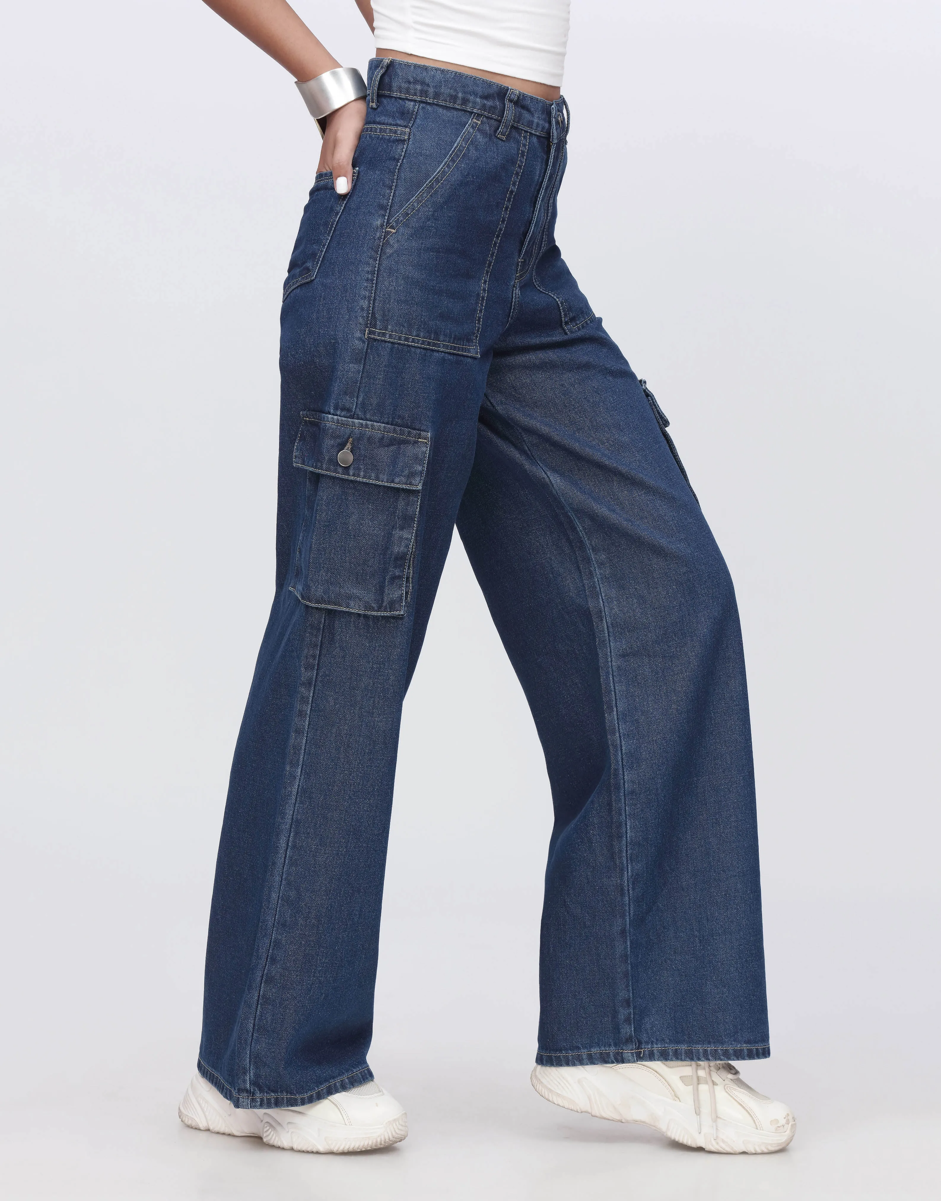 Wide Leg Flap Pocket Cargo Indigo