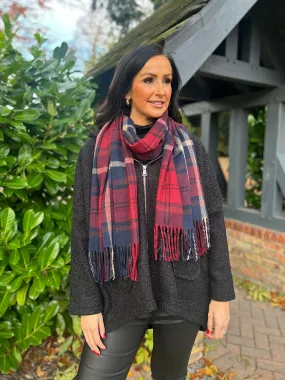 Wine Checked Tassel Scarf