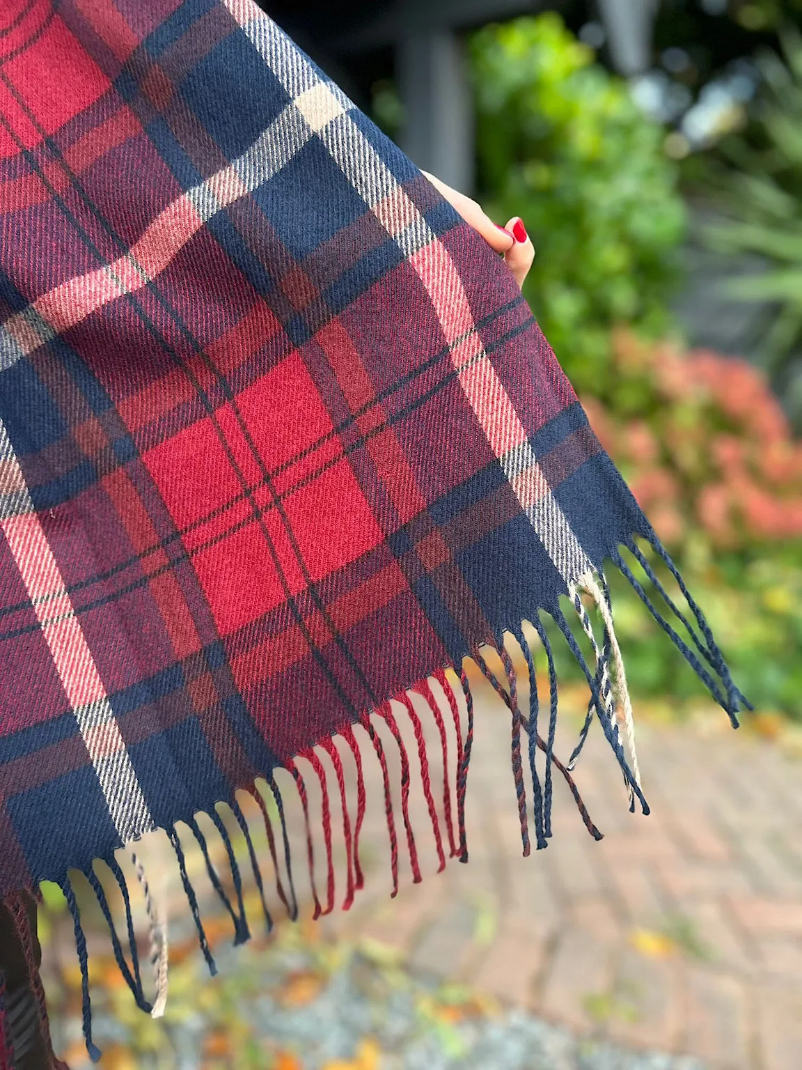 Wine Checked Tassel Scarf