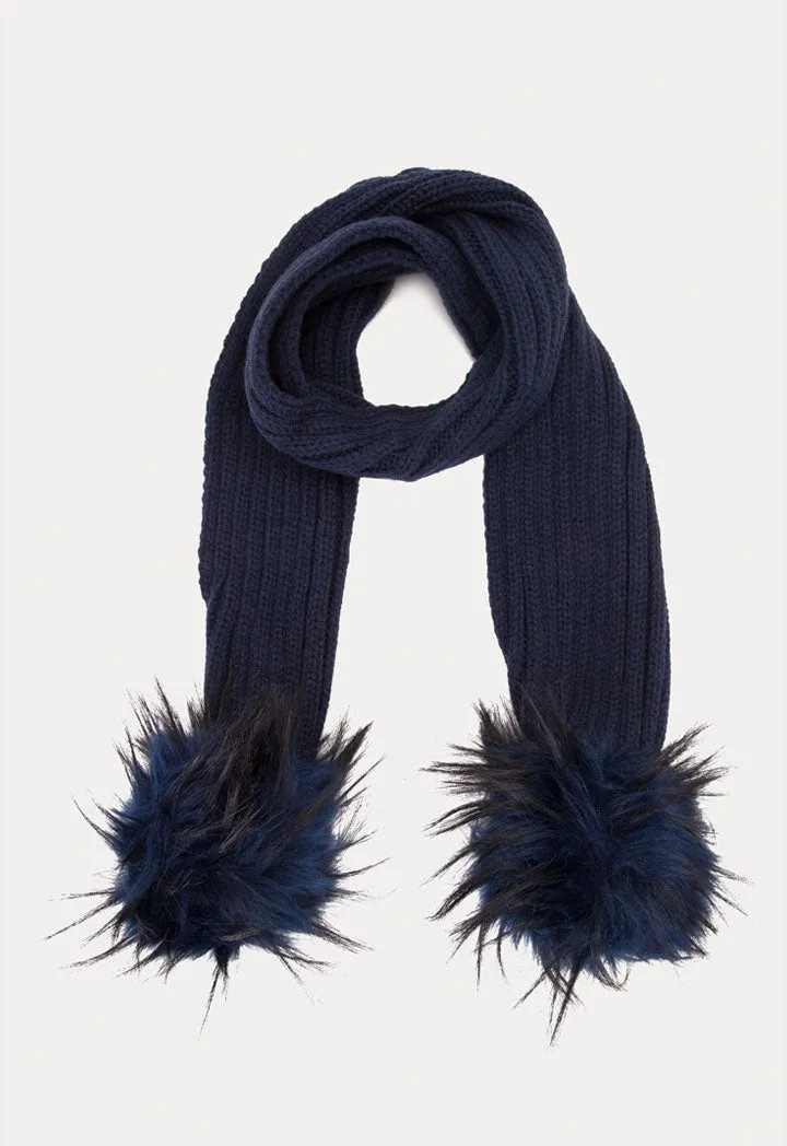 Winter Knit Scarf With Detachable Fur Pom Poms