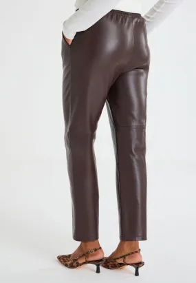 Womens Brown PU Jogger Trousers