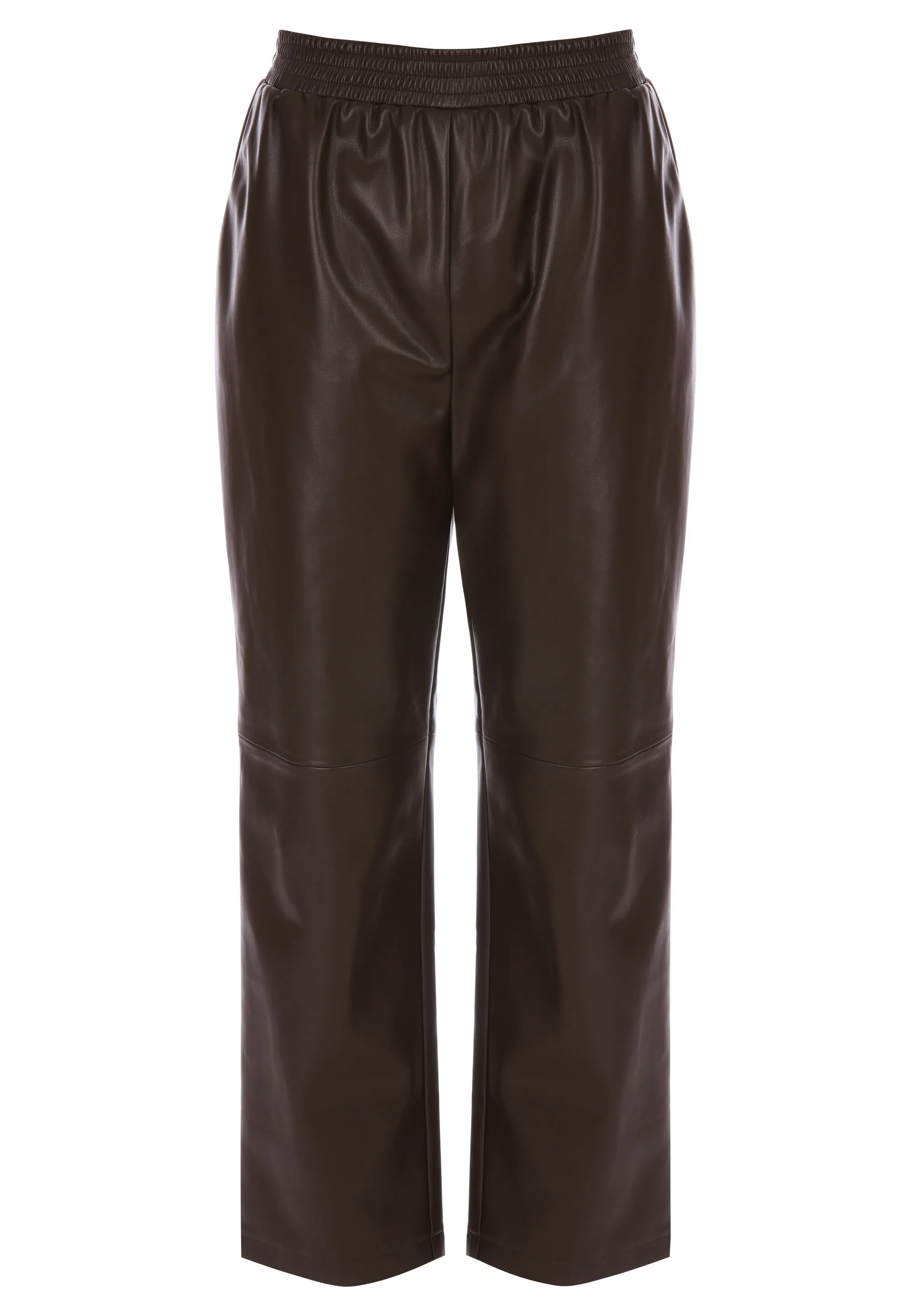 Womens Brown PU Jogger Trousers