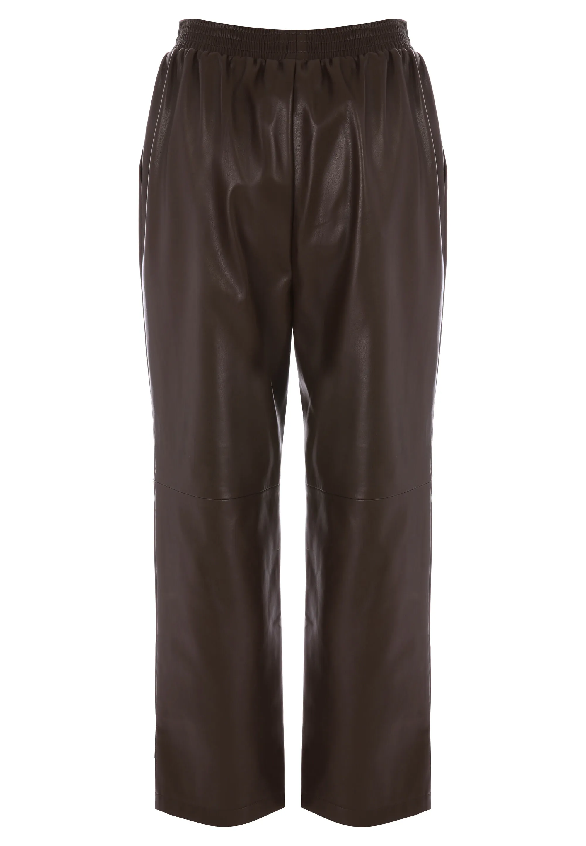 Womens Brown PU Jogger Trousers