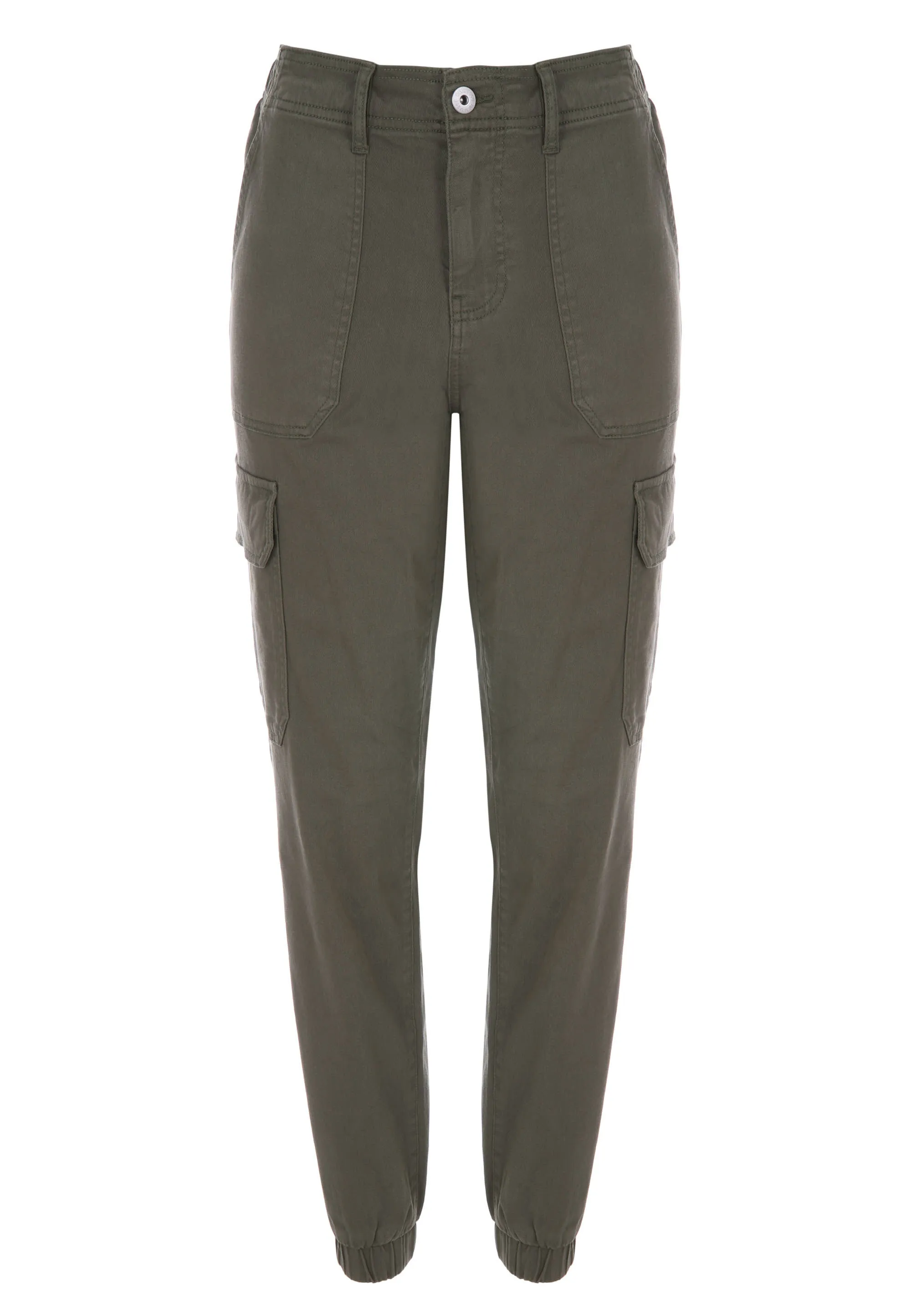 Womens Khaki Cuffed Cargo Trousers