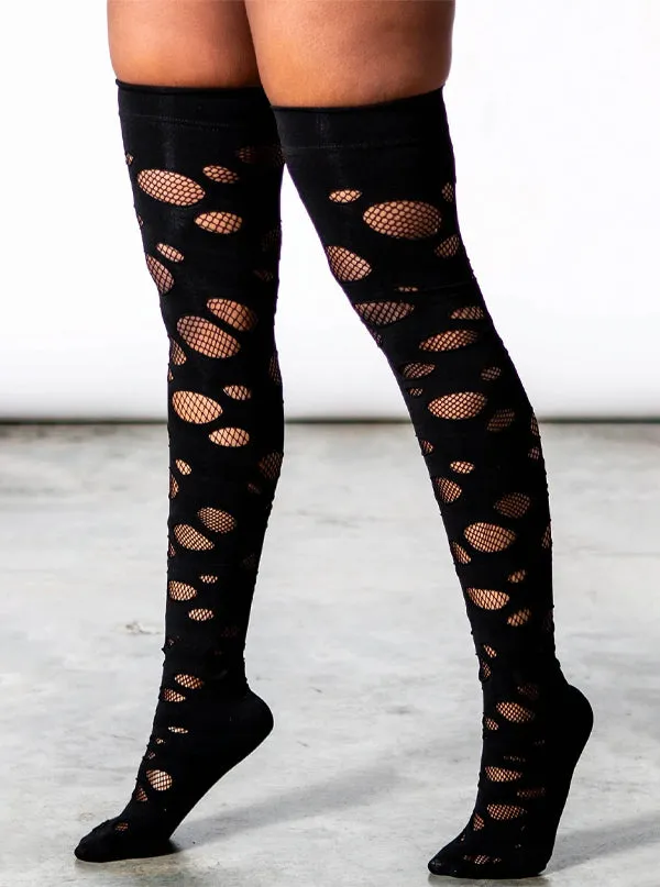 Wretched Soul Distressed Knee High Socks