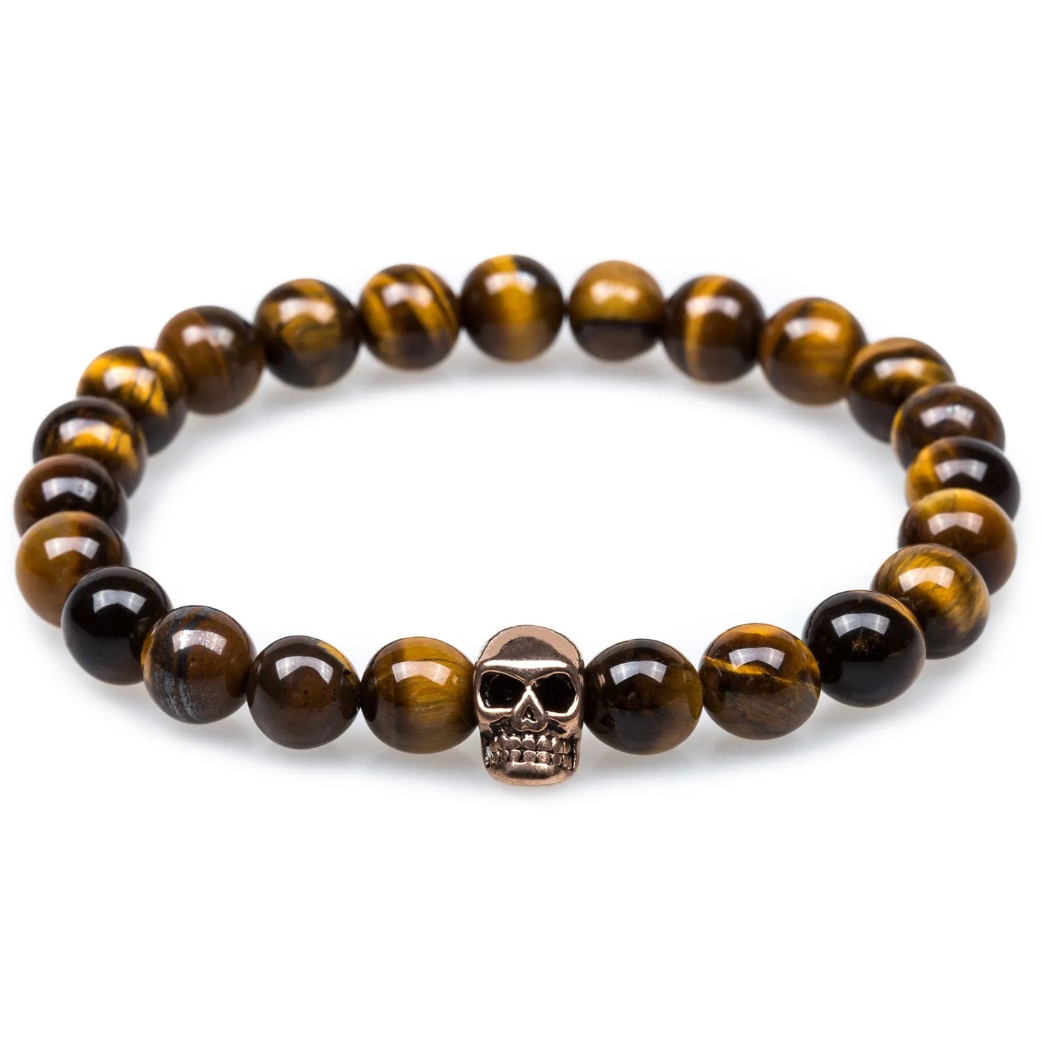 Yellow Tiger's Eye Rose Gold Skull Bracelet