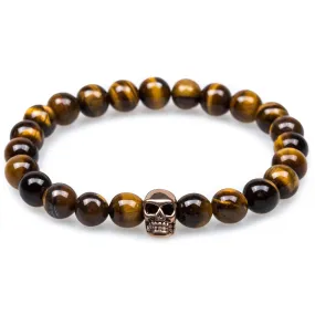 Yellow Tiger's Eye Rose Gold Skull Bracelet