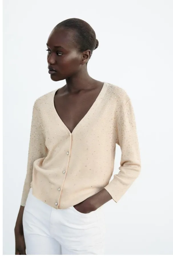 ZARA  |BEADED KNIT CARDIGAN